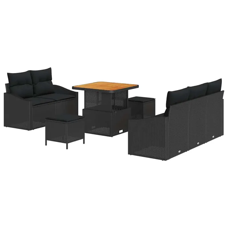 Sodo Sofų Rinkinys su pagalve su saugykla 8 pcs Juoda