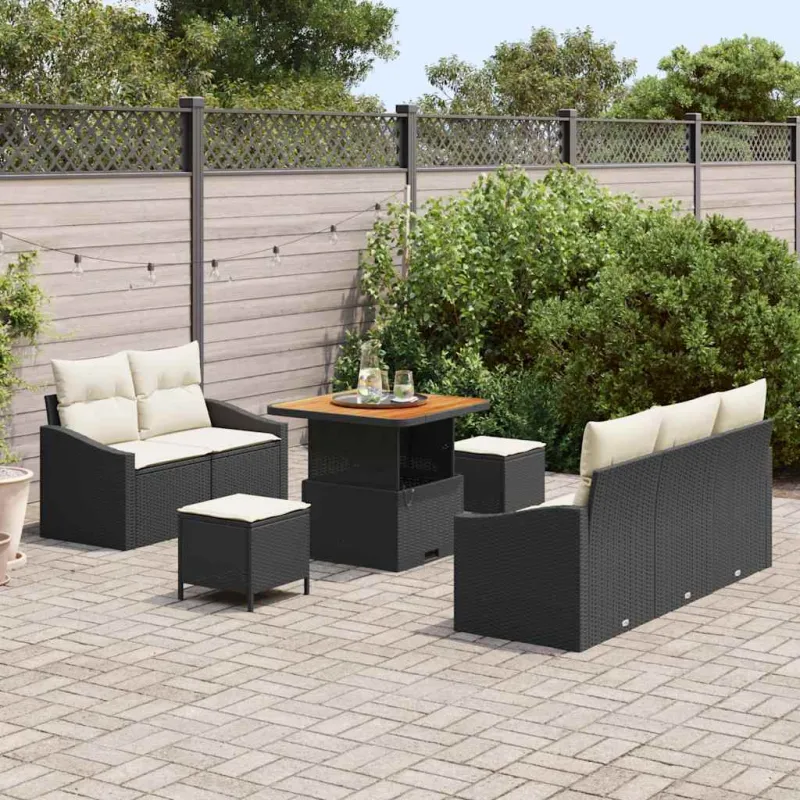 Sodo Sofų Rinkinys su pagalve 8 pcs Juoda ir kreminė