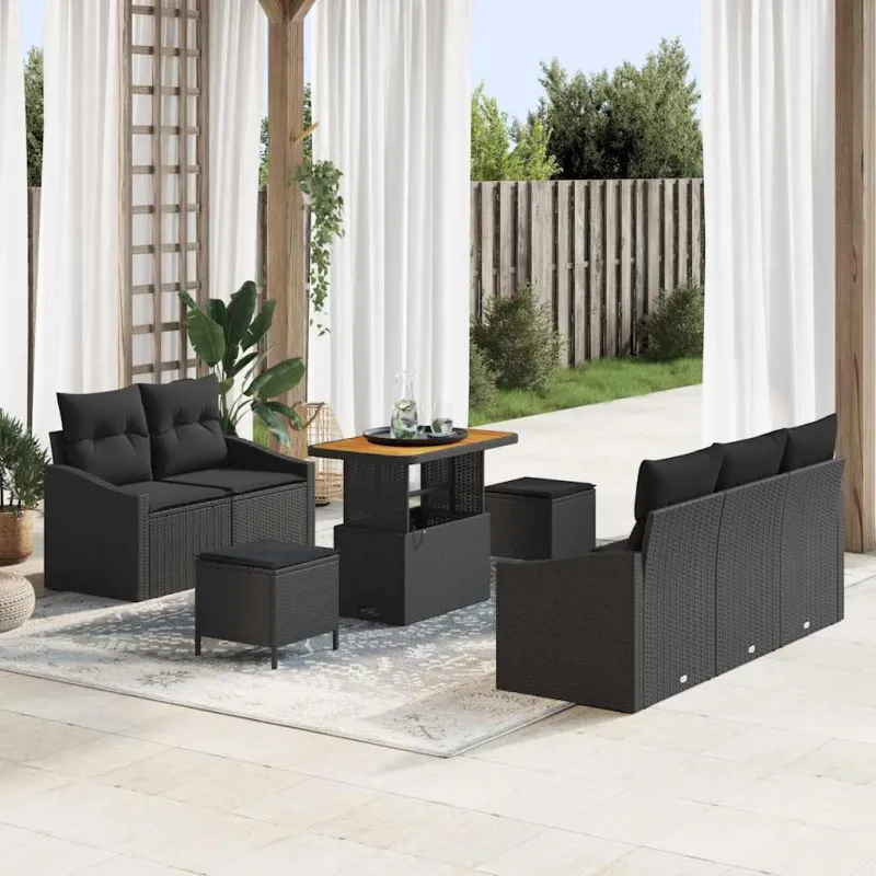 Sodo Sofų Rinkinys su pagalve su saugykla 8 pcs Juoda
