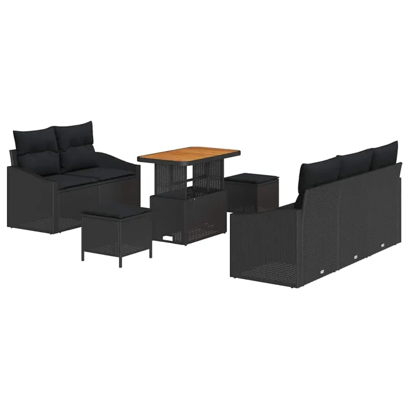 Sodo Sofų Rinkinys su pagalve su saugykla 8 pcs Juoda