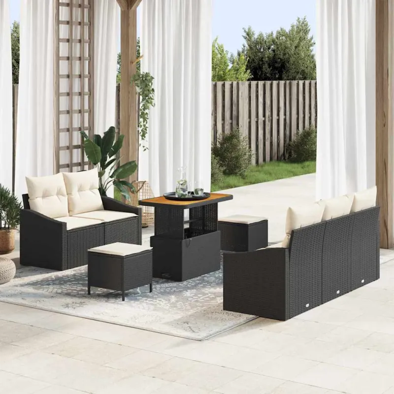 Sodo Sofų Rinkinys su pagalve 8 pcs Juoda ir kreminė