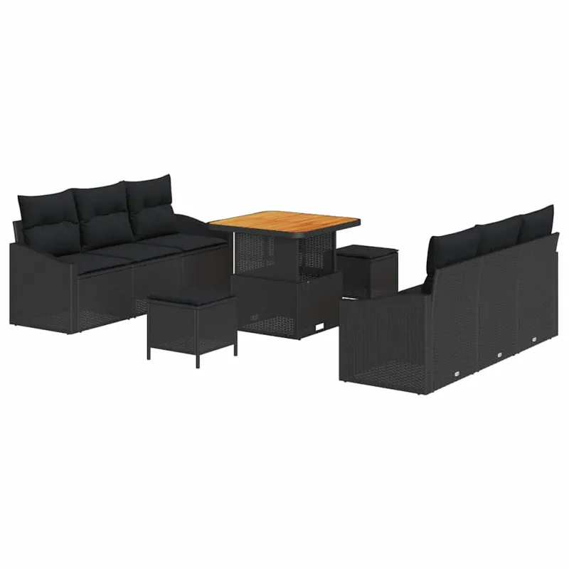 Sodo Sofų Rinkinys su pagalve su saugykla 9 pcs Juoda