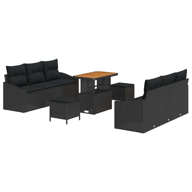 Sodo Sofų Rinkinys su pagalve su saugykla 9 pcs Juoda