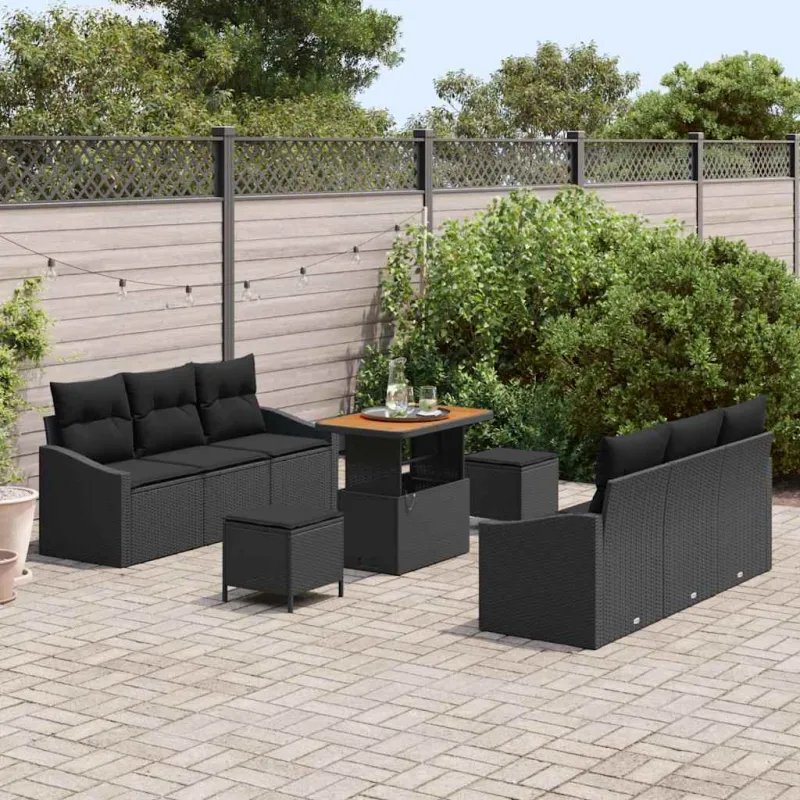 Sodo Sofų Rinkinys su pagalve su saugykla 9 pcs Juoda