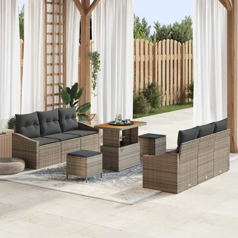 Sodo Sofų Rinkinys su pagalve su saugykla 9 pcs Pilka