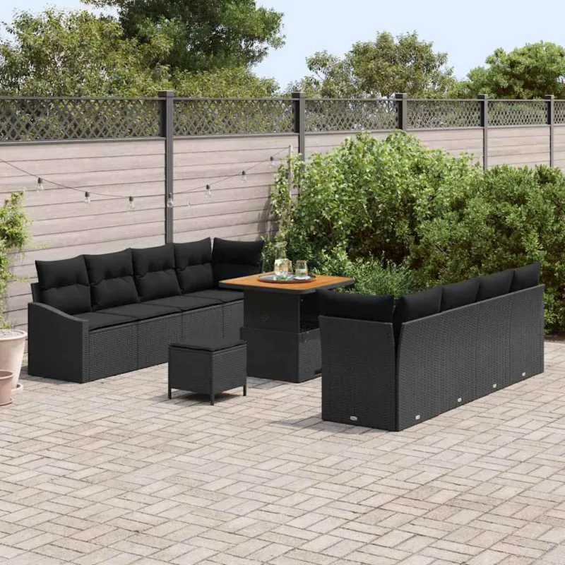 Sodo Sofų Rinkinys su pagalve su saugykla 11 pcs Juoda