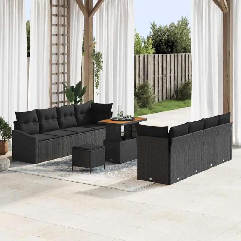 Sodo Sofų Rinkinys su pagalve su saugykla 11 pcs Juoda