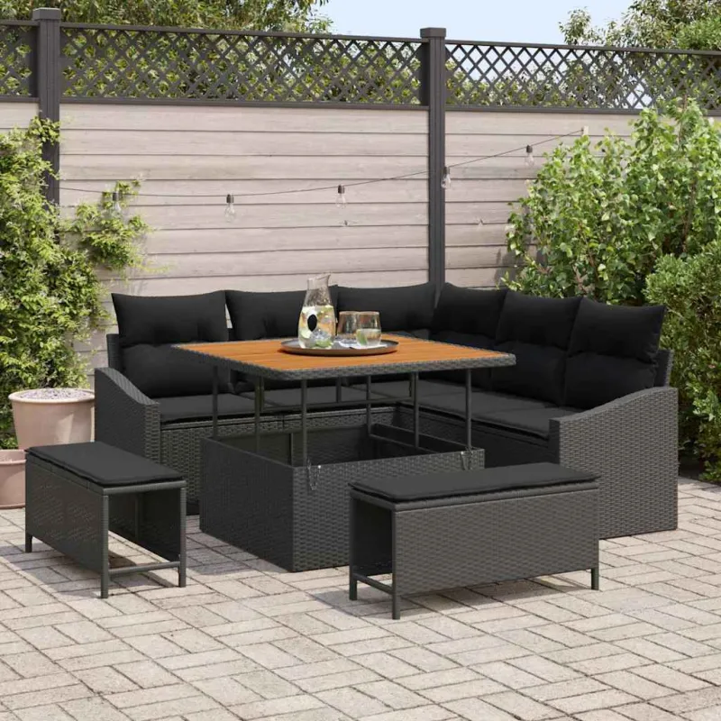 Sodo Sofų Rinkinys su pagalve 8 pcs Juoda Poli ratanas