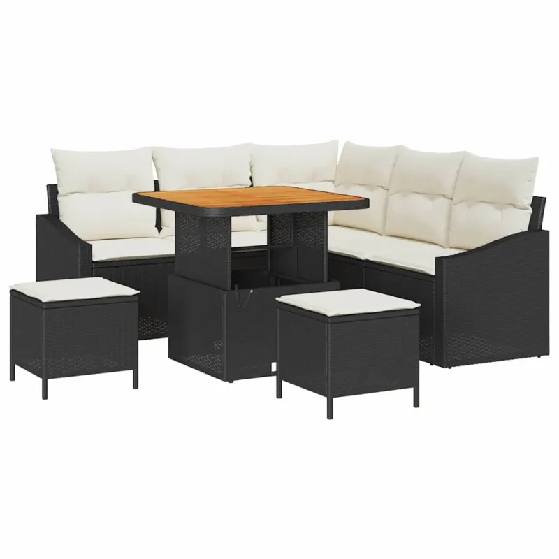 Sodo Sofų Rinkinys su pagalve 8 pcs Juoda Poli ratanas