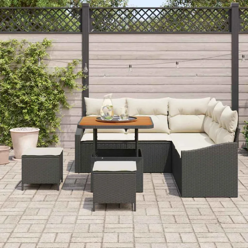 Sodo Sofų Rinkinys su pagalve 8 pcs Juoda Poli ratanas