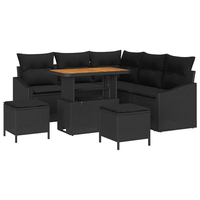 Sodo Sofų Rinkinys su pagalve 8 pcs Juoda Poli ratanas