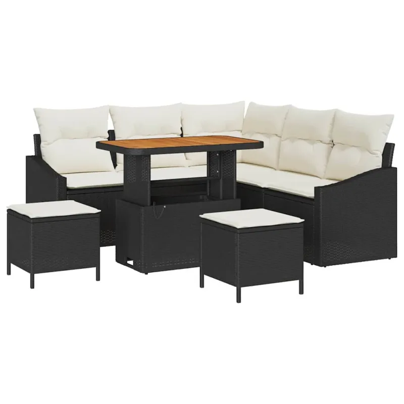Sodo Sofų Rinkinys su pagalve 8 pcs Juoda Poli ratanas