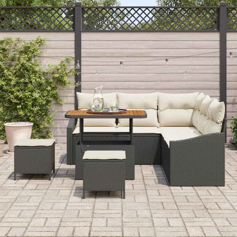 Sodo Sofų Rinkinys su pagalve 8 pcs Juoda Poli ratanas