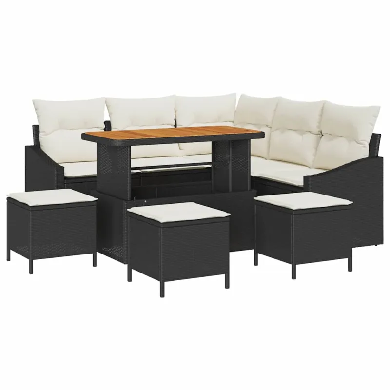 Sodo Sofų Rinkinys su pagalve 9 pcs Juoda Poli ratanas