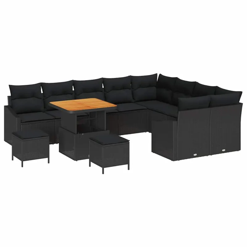 Sodo Sofų Rinkinys su pagalve 12 pcs Juoda Poli ratanas