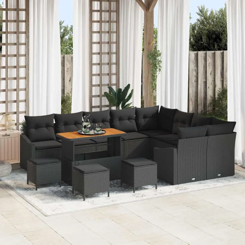 Sodo Sofų Rinkinys su pagalve 13 pcs Juoda Poli ratanas