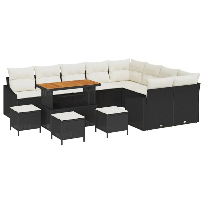 Sodo Sofų Rinkinys su pagalve 13 pcs Juoda Poli ratanas