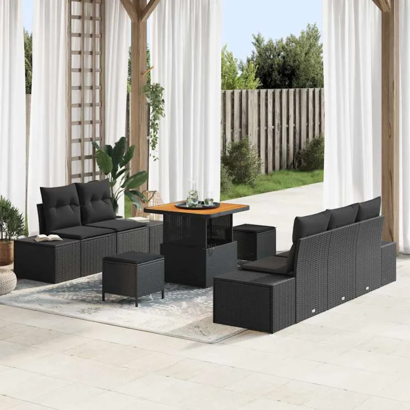 Sodo Sofų Rinkinys su pagalve 8 pcs Juoda Poli ratanas