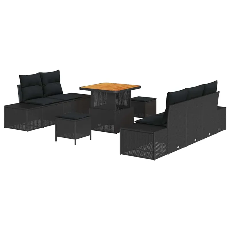 Sodo Sofų Rinkinys su pagalve 8 pcs Juoda Poli ratanas