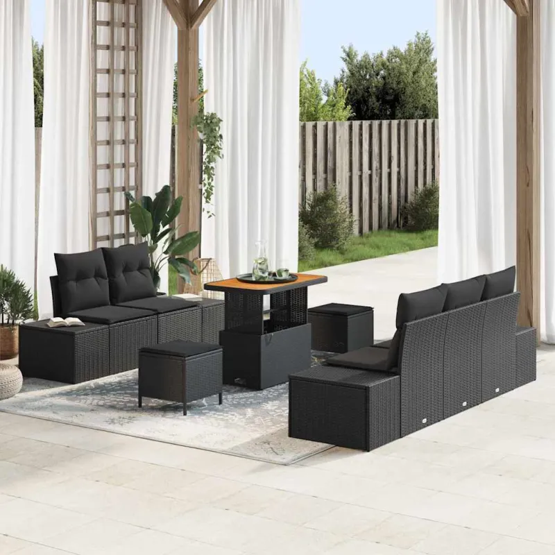 Sodo Sofų Rinkinys su pagalve 8 pcs Juoda Poli ratanas