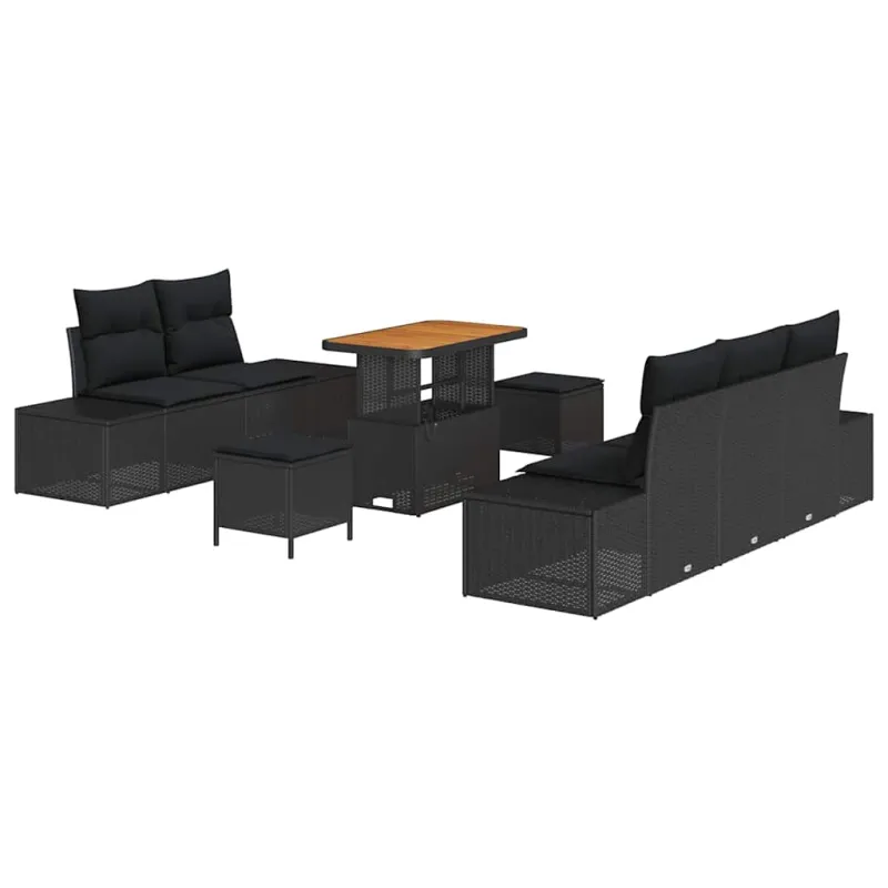 Sodo Sofų Rinkinys su pagalve 8 pcs Juoda Poli ratanas