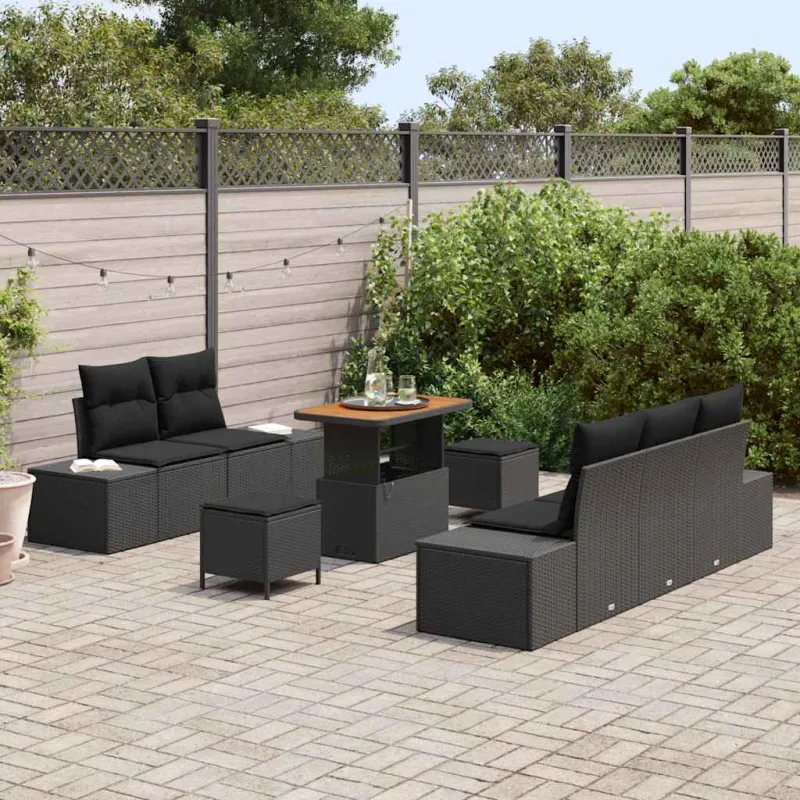 Sodo Sofų Rinkinys su pagalve 8 pcs Juoda Poli ratanas