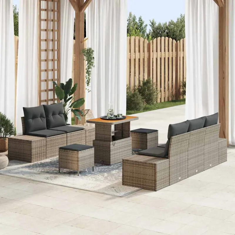 Sodo Sofų Rinkinys su pagalve 8 pcs Pilka Poli ratanas