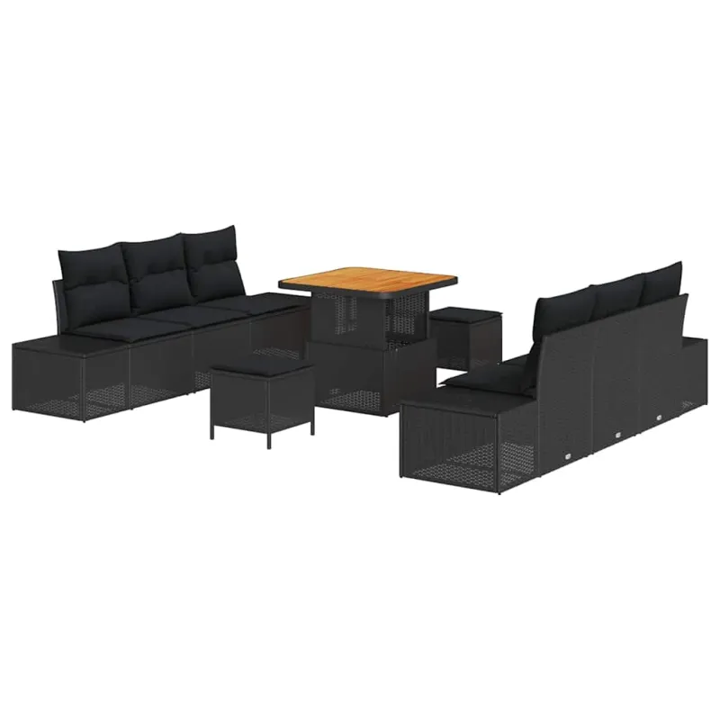 Sodo Sofų Rinkinys su pagalve 9 pcs Juoda Poli ratanas