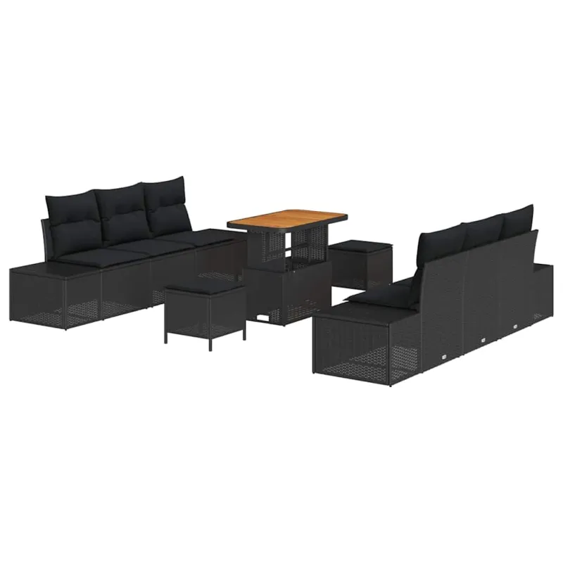 Sodo Sofų Rinkinys su pagalve 9 pcs Juoda Poli ratanas