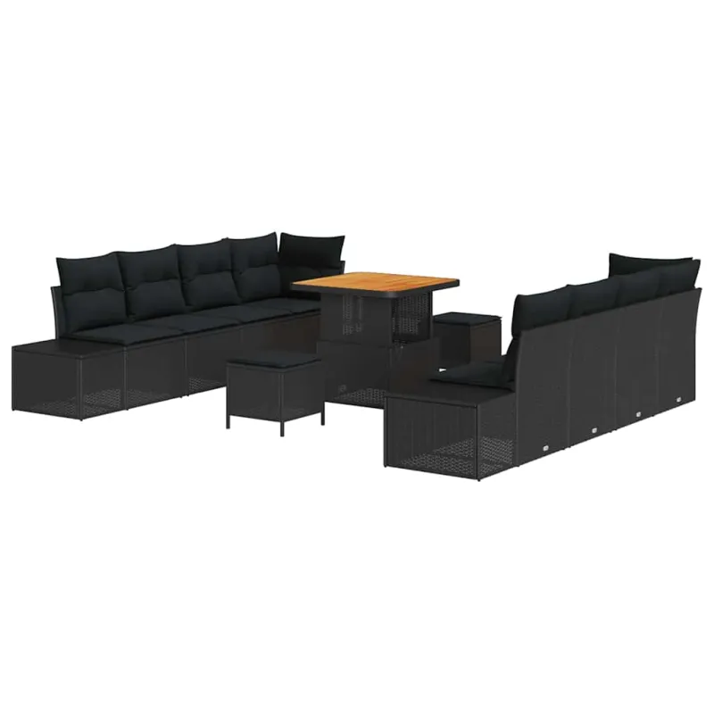 Sodo Sofų Rinkinys su pagalve 11 pcs Juoda Poli ratanas