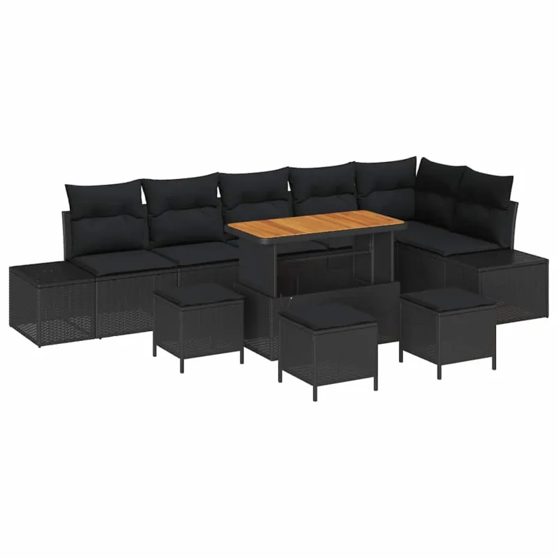 Sodo Sofų Rinkinys su pagalve 10 pcs Juoda Poli ratanas