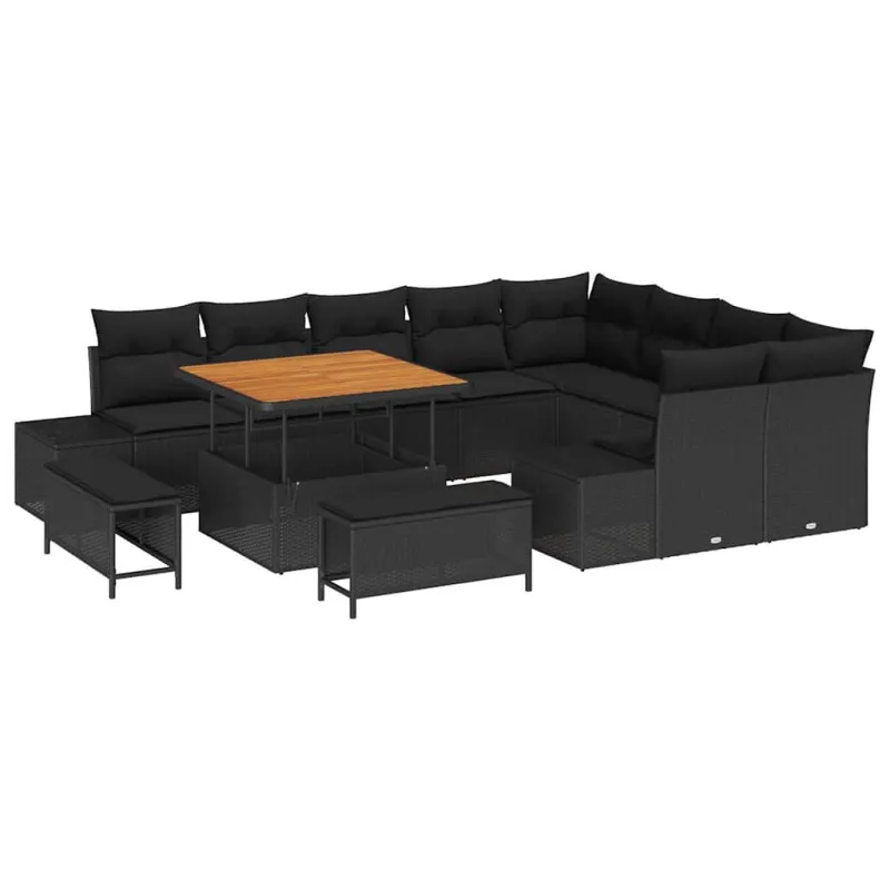 Sodo Sofų Rinkinys su pagalve 12 pcs Juoda Poli ratanas