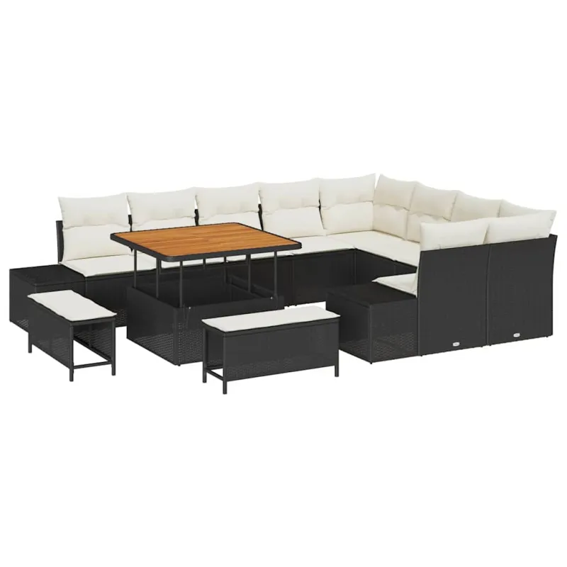 Sodo Sofų Rinkinys su pagalve 12 pcs Juoda Poli ratanas