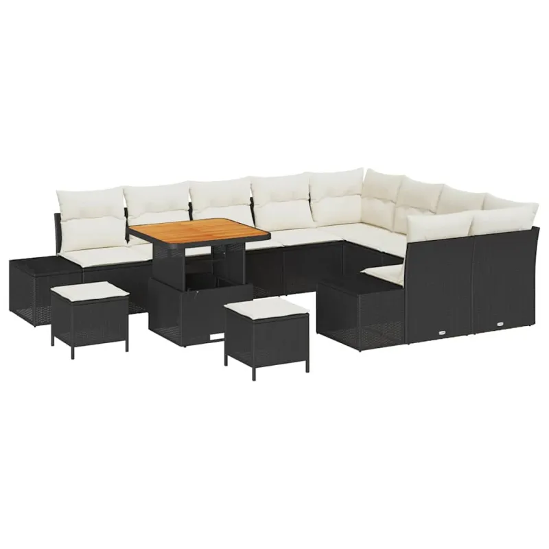 Sodo Sofų Rinkinys su pagalve 12 pcs Juoda Poli ratanas