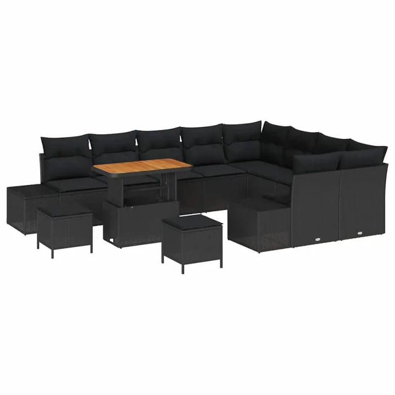 Sodo Sofų Rinkinys su pagalve 12 pcs Juoda Poli ratanas