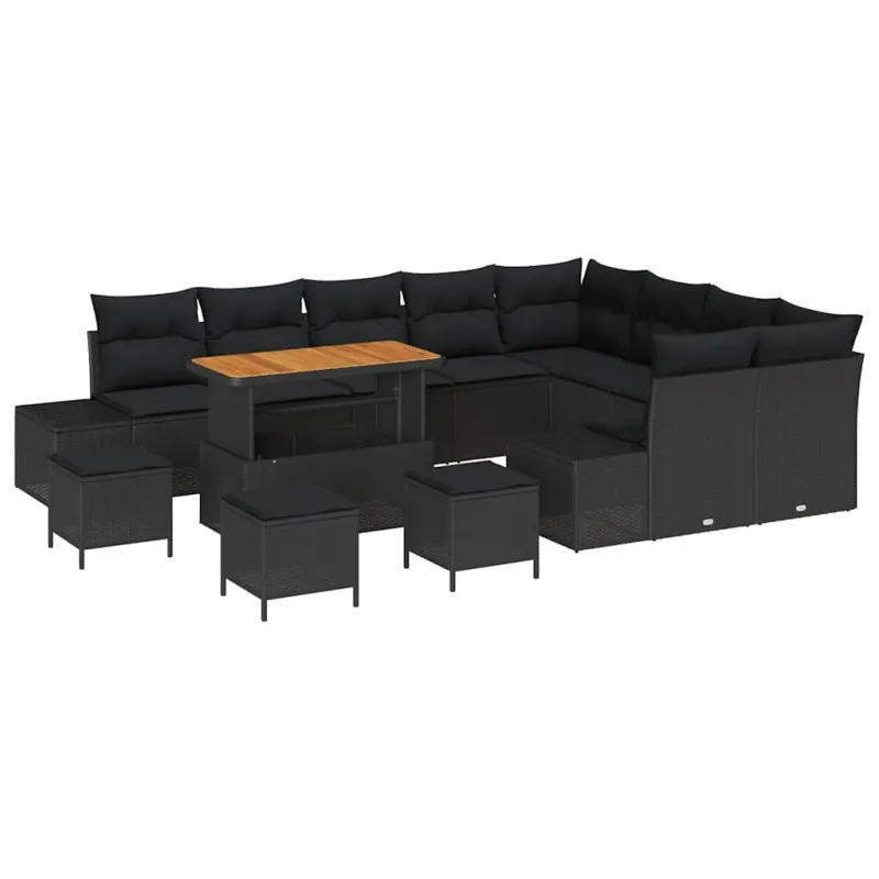 Sodo Sofų Rinkinys su pagalve 13 pcs Juoda Poli ratanas