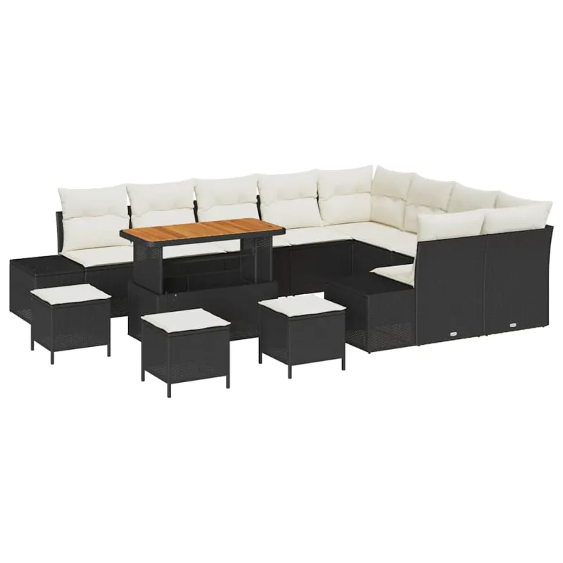 Sodo Sofų Rinkinys su pagalve 13 pcs Juoda Poli ratanas