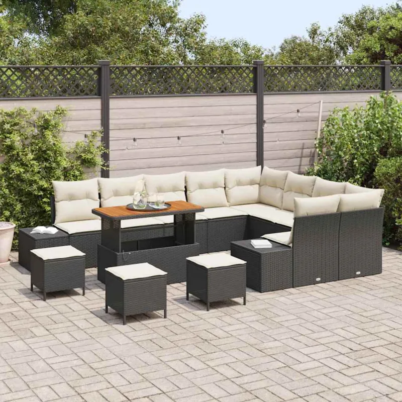 Sodo Sofų Rinkinys su pagalve 13 pcs Juoda Poli ratanas