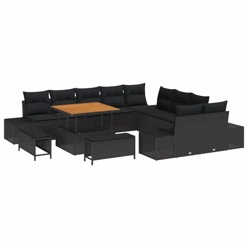 Sodo Sofų Rinkinys su pagalve 13 pcs Juoda Poli ratanas