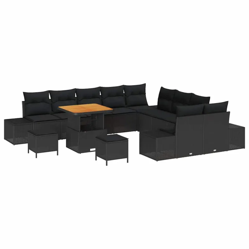 Sodo Sofų Rinkinys su pagalve 13 pcs Juoda Poli ratanas