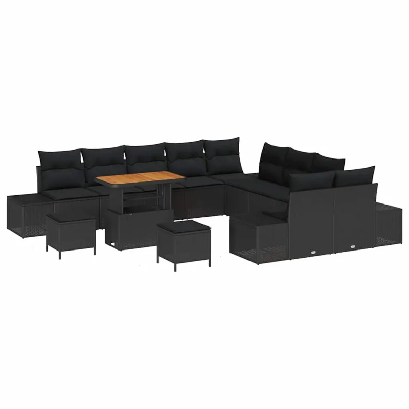 Sodo Sofų Rinkinys su pagalve 13 pcs Juoda Poli ratanas