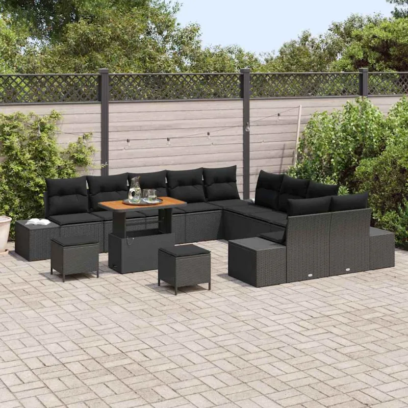 Sodo Sofų Rinkinys su pagalve 13 pcs Juoda Poli ratanas