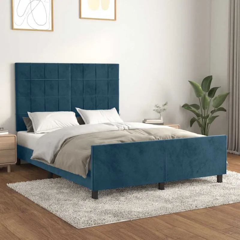 Lovos rėmas be čiužinio tamsiai mėlynas 140x190 cm aksomas