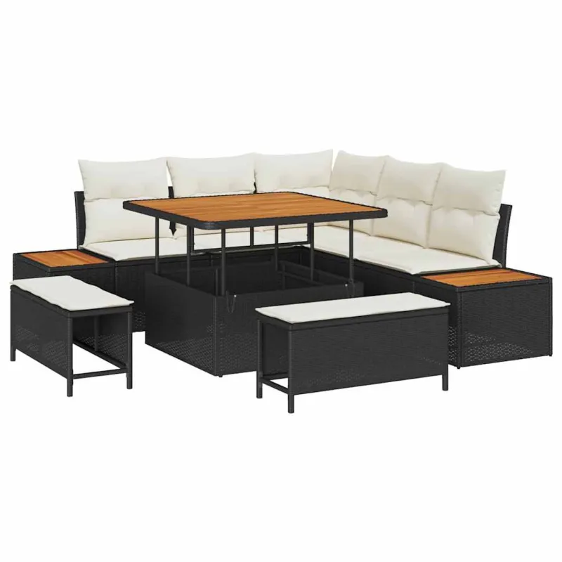 Sodo Sofų Rinkinys su pagalve 8 pcs Juoda Poli ratanas