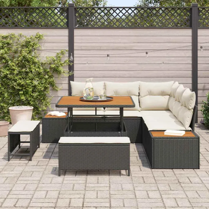 Sodo Sofų Rinkinys su pagalve 8 pcs Juoda Poli ratanas