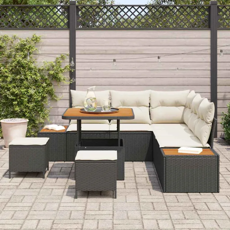 Sodo Sofų Rinkinys su pagalve 8 pcs Juoda Poli ratanas
