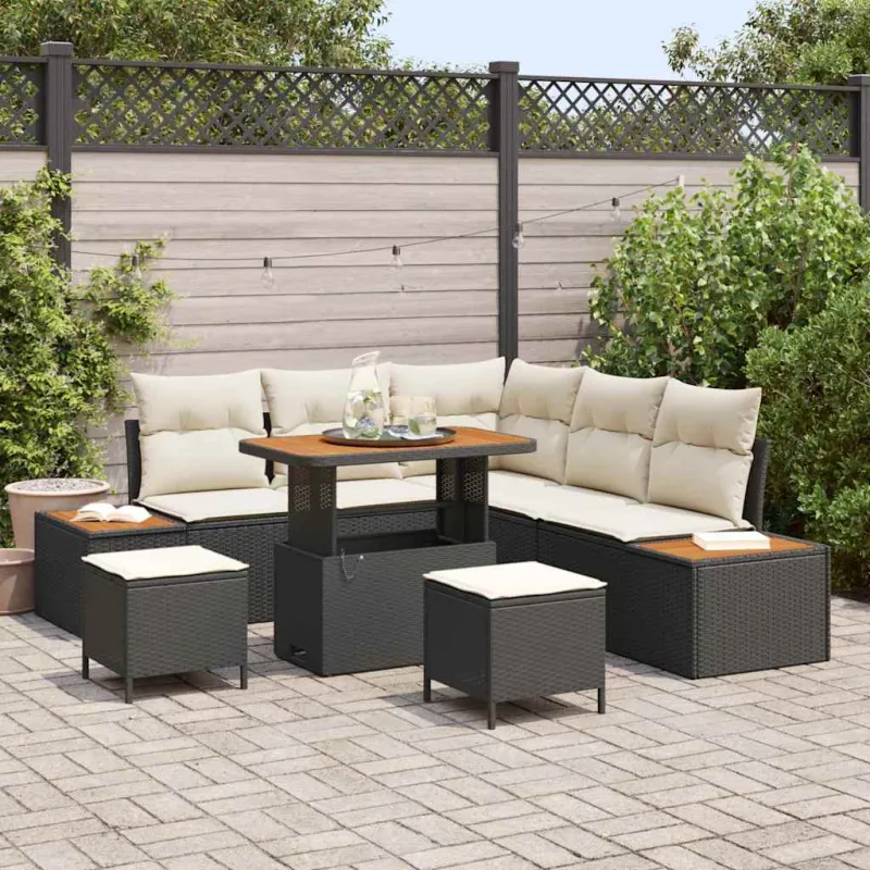 Sodo Sofų Rinkinys su pagalve 8 pcs Juoda Poli ratanas