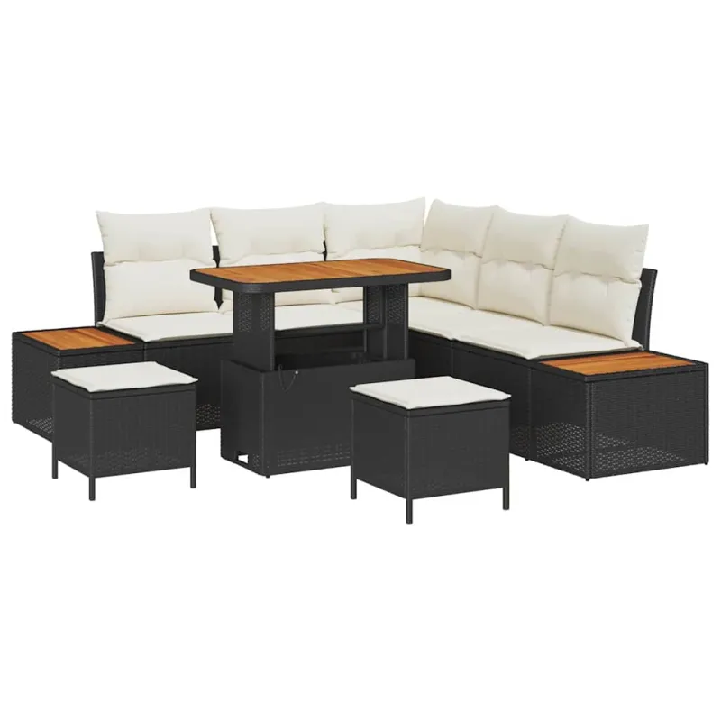 Sodo Sofų Rinkinys su pagalve 8 pcs Juoda Poli ratanas