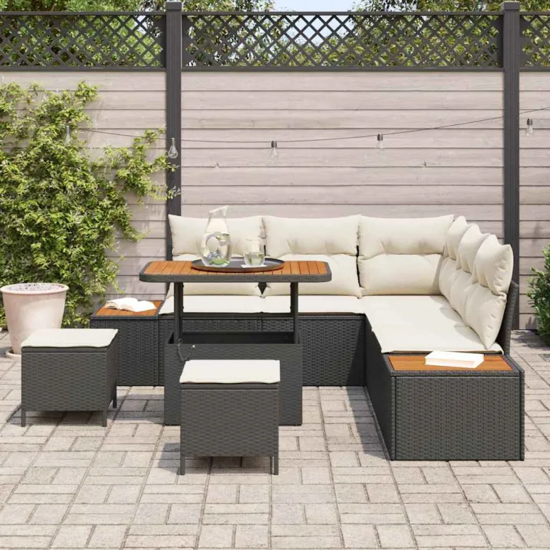 Sodo Sofų Rinkinys su pagalve 8 pcs Juoda Poli ratanas