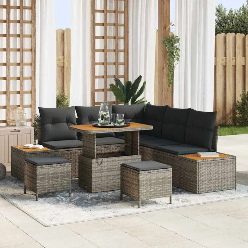 Sodo Sofų Rinkinys su pagalve 8 pcs Pilka Poli ratanas